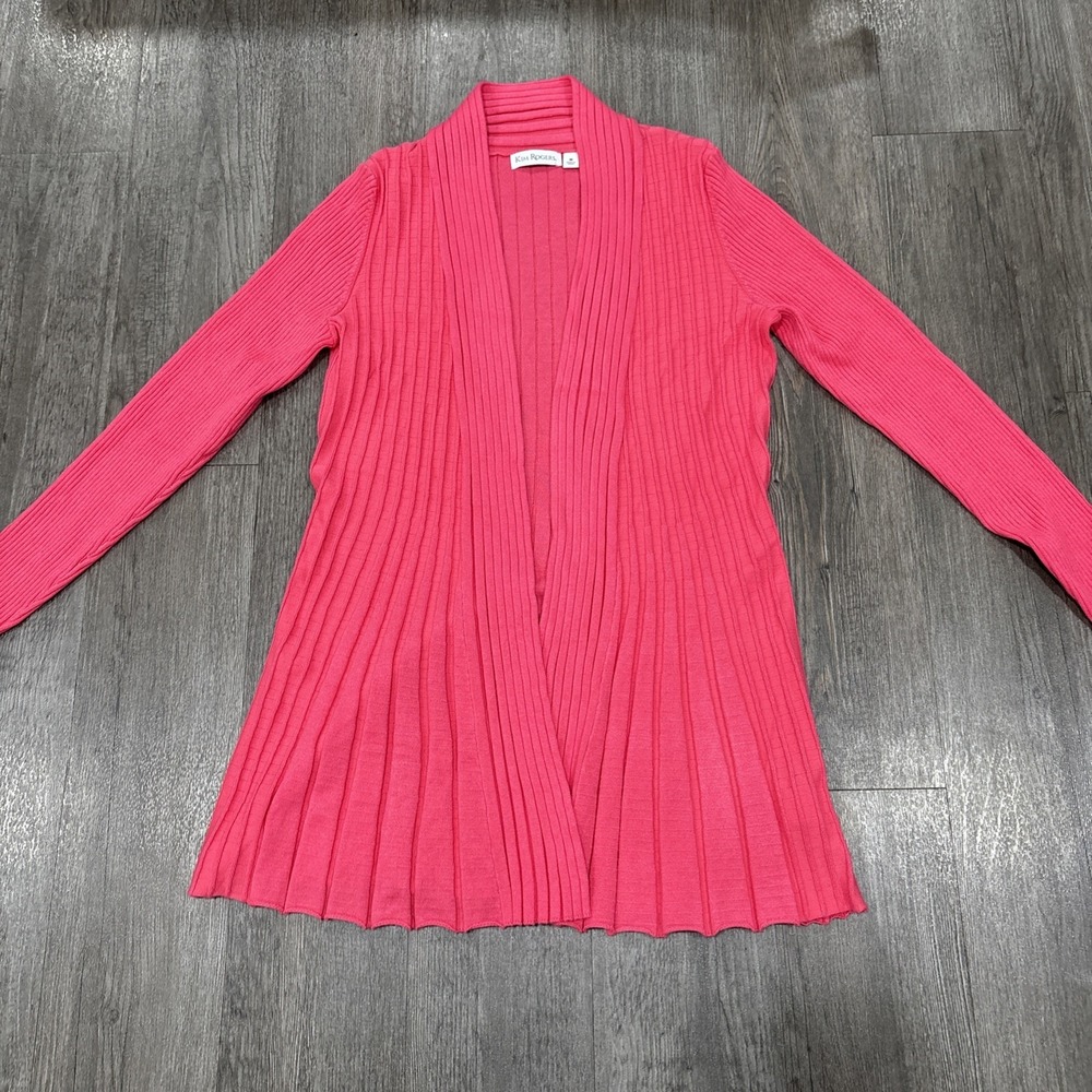 Kim Rogers Women Pink Ribbed Open Front Cardigan Sweater Medium Long Sleeve